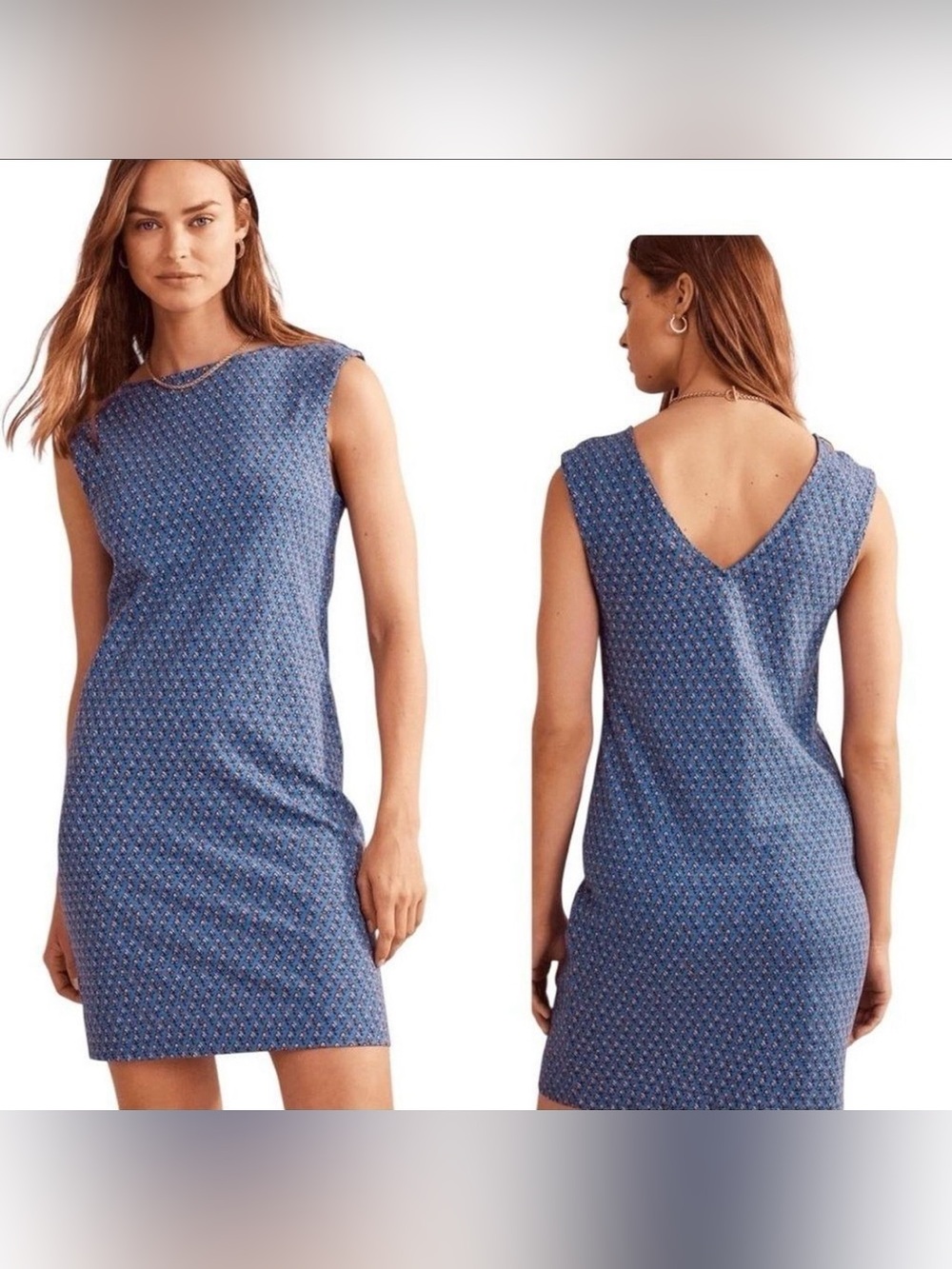 BODEN Sleeveless Jersey Shift Dress Aegean Blue Tulip Blush 100% Cotton 4